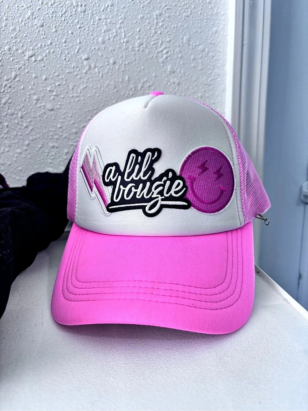 Pink A Lil' Bougie Trucker Hat Pink & White